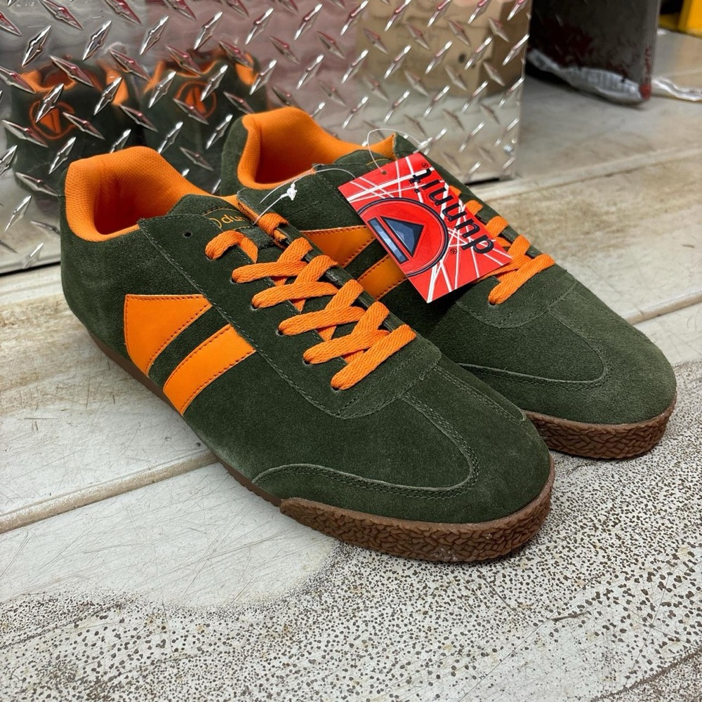 BNIB Dunnit Army Green and Orange Retro Sneakers, various sizes!